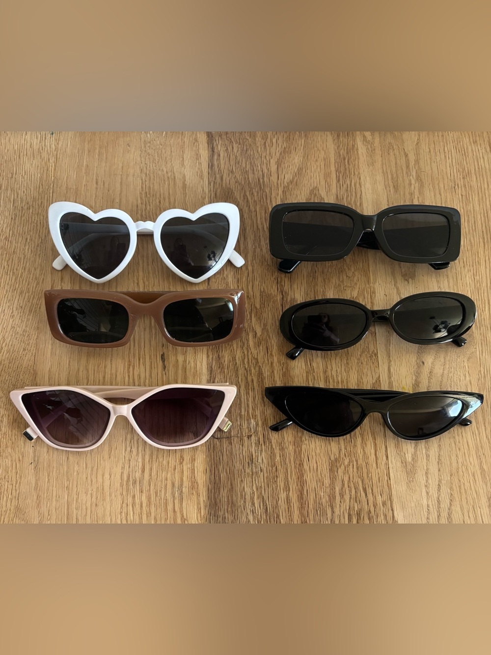 6 Pair Women's Fashion Sunglasses Bundle Lot - White, Black, Brown, Pink